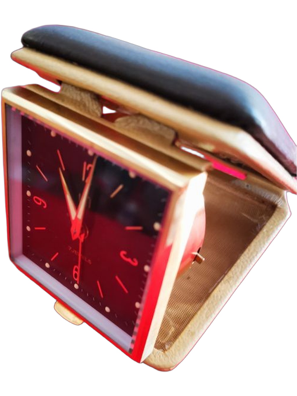 Uti - 7jewels Travel Alarm Clock - Red Dial Gold-tone Mechanical