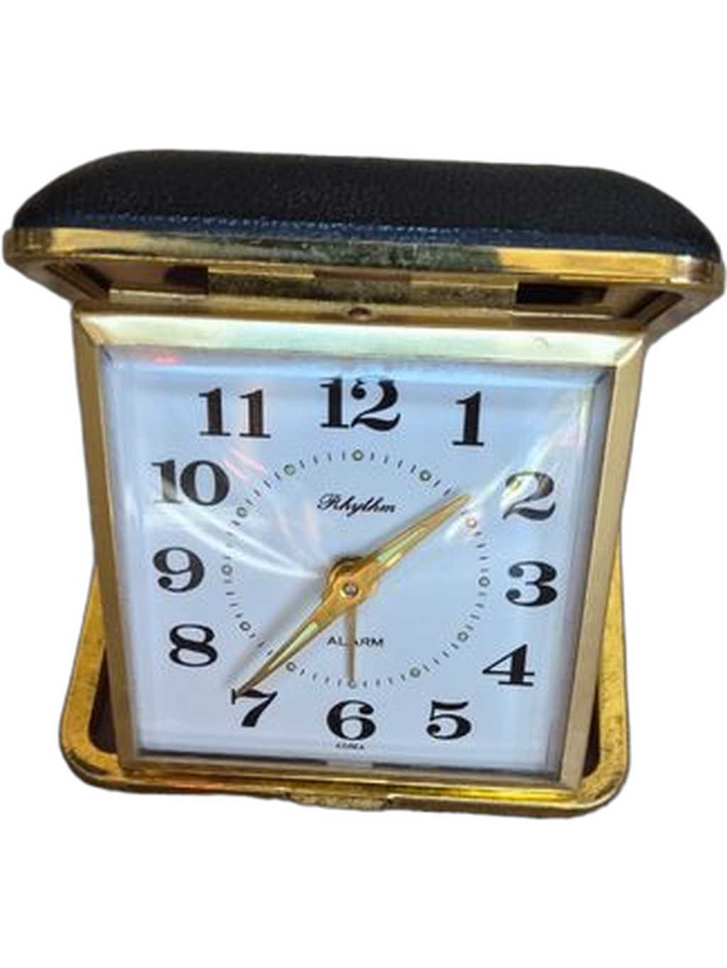 Travel Alarm Clock - White Gold-tone Vintage
